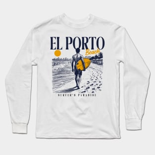 Vintage Surfing El Porto Beach, California // Retro Surfer Sketch // Surfer's Paradise Long Sleeve T-Shirt